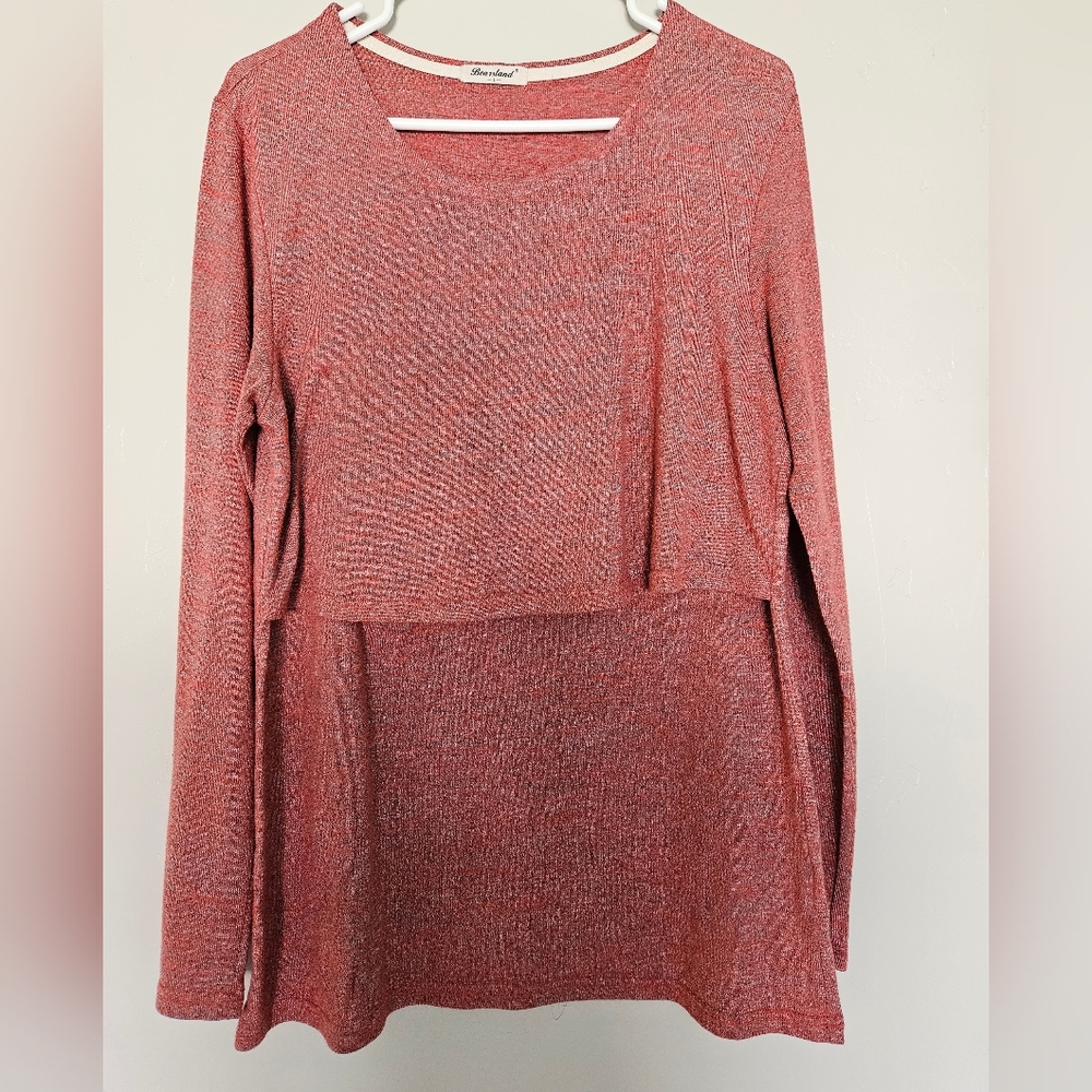 Nursing Top Long Sleeve Womens L Red Marled Lightweight Sweater